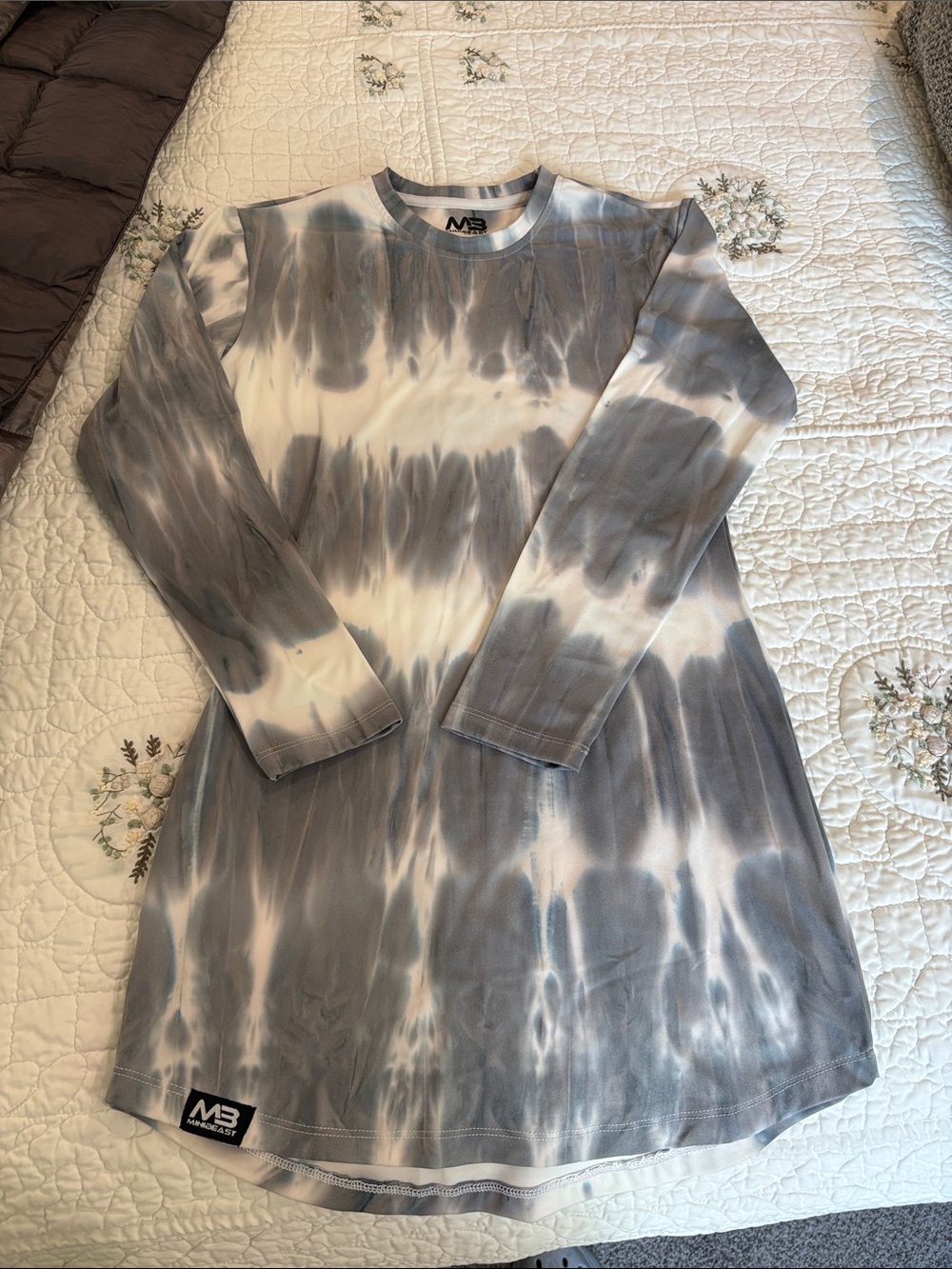 MiniBeast Tie Dye Long Sleeve Bodycon Dress Gray White NWOT Medium